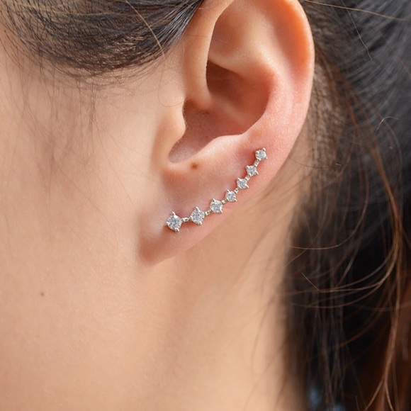 ONE PAIR LEFT!  Silver Crystal Ear Climbers - Picture 7 of 8